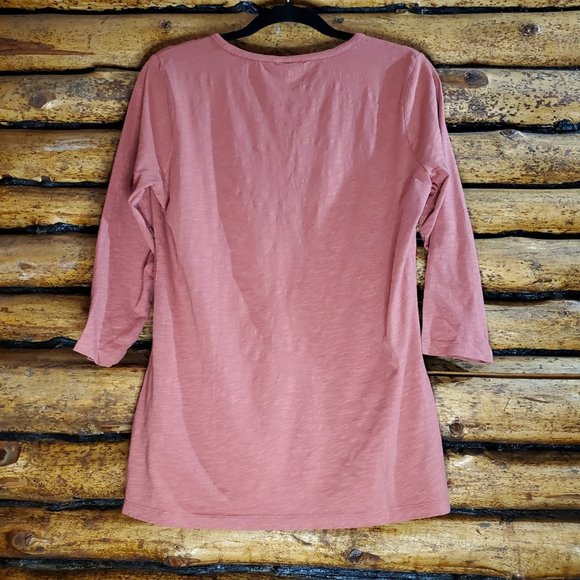 L.L. Bean - Small New Women's Split Neck 3/4 Sleeve Tee NWT in Orange/Clay - Picture 2 of 8